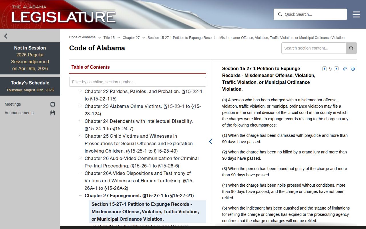 Alabama expungement law affecting Covington County arrest records