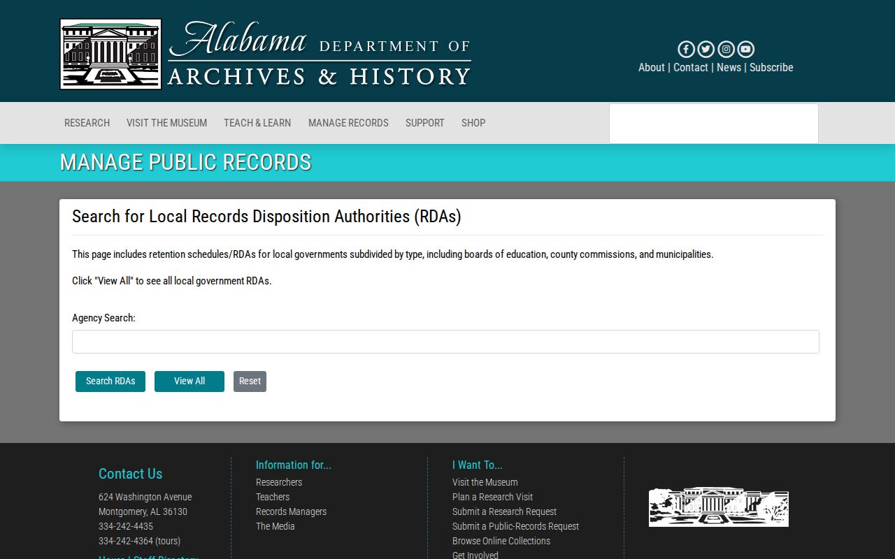 Alabama retention authority for old Covington County booking records