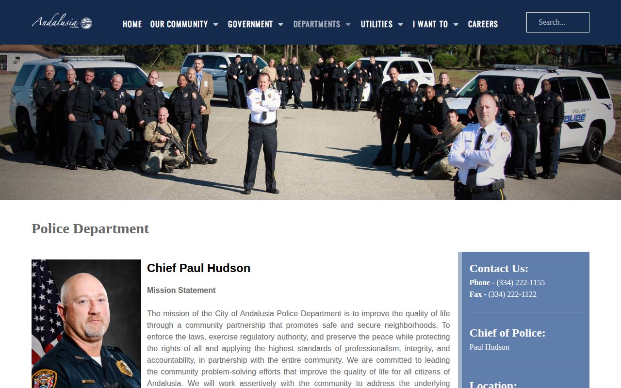 Andalusia Police Department official arrest-record contact source in Covington County