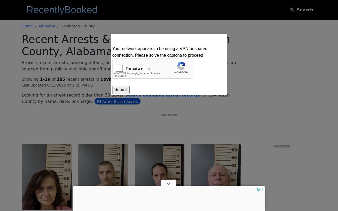 RecentlyBooked unofficial Covington County mugshot news page