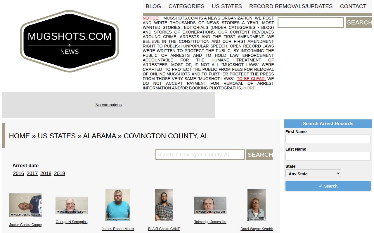 Historical Mugshots.com Covington County booking archive