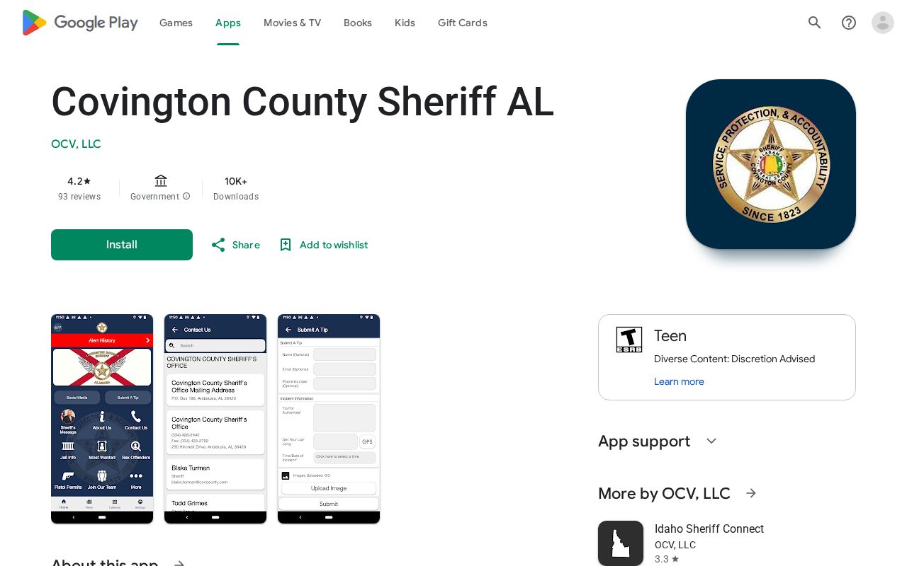 Covington County sheriff Android app for official tips and news
