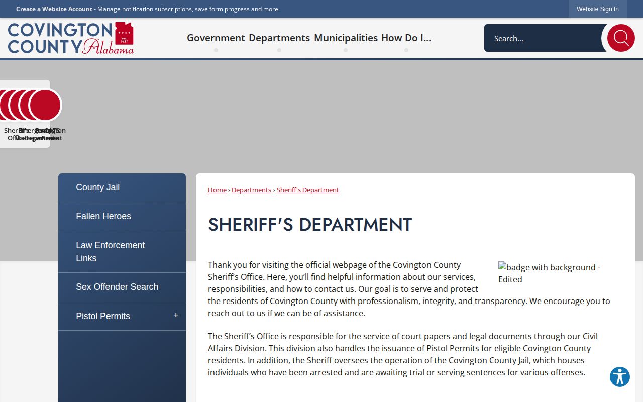 Covington County Sheriff's Office warrant contact page
