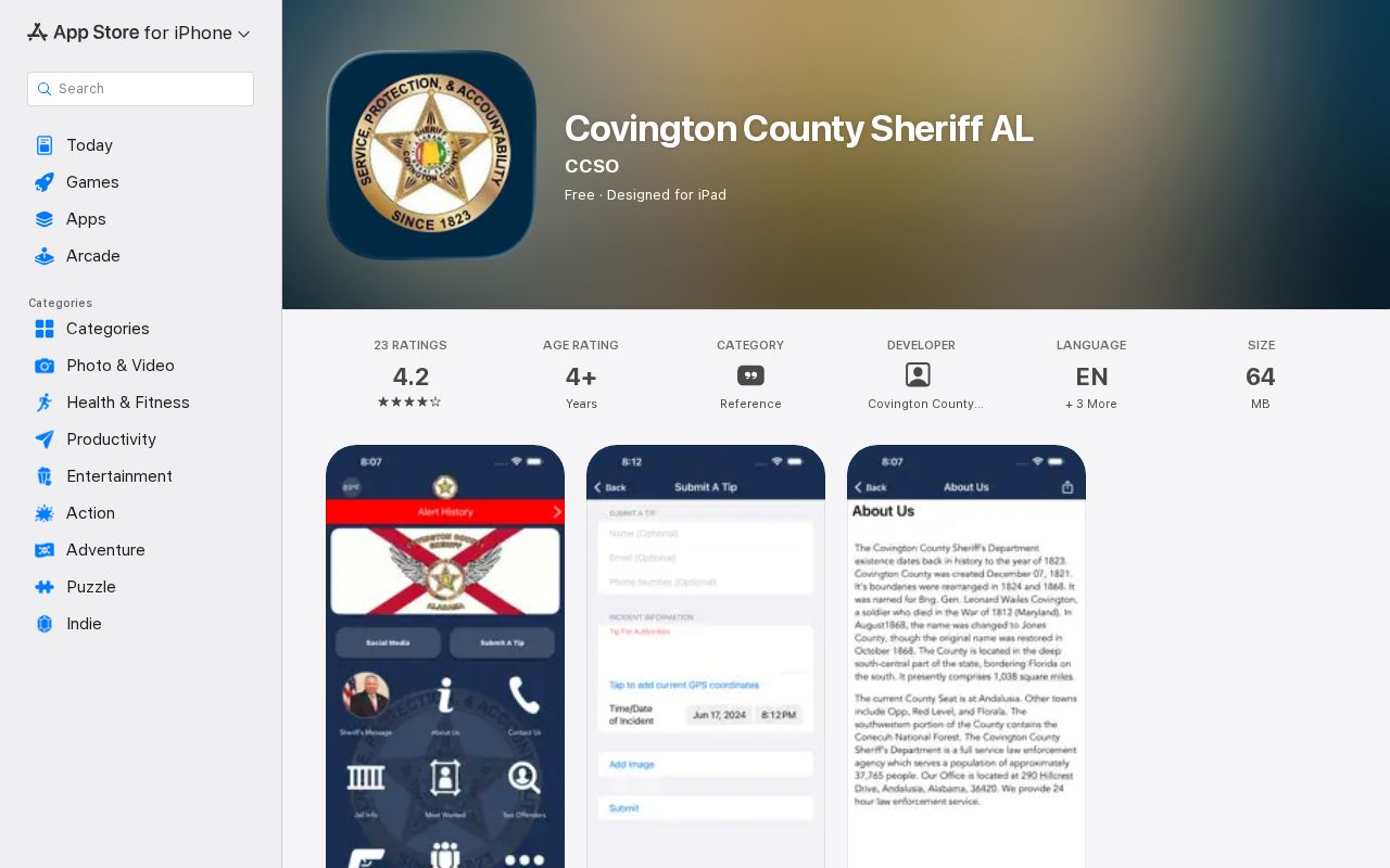 Covington County sheriff iOS app for official tips and alerts