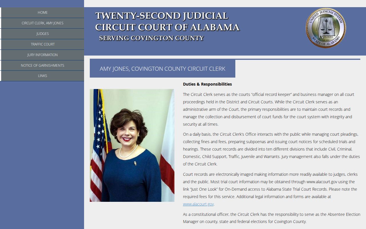 Covington County Circuit Clerk warrant and court contact page