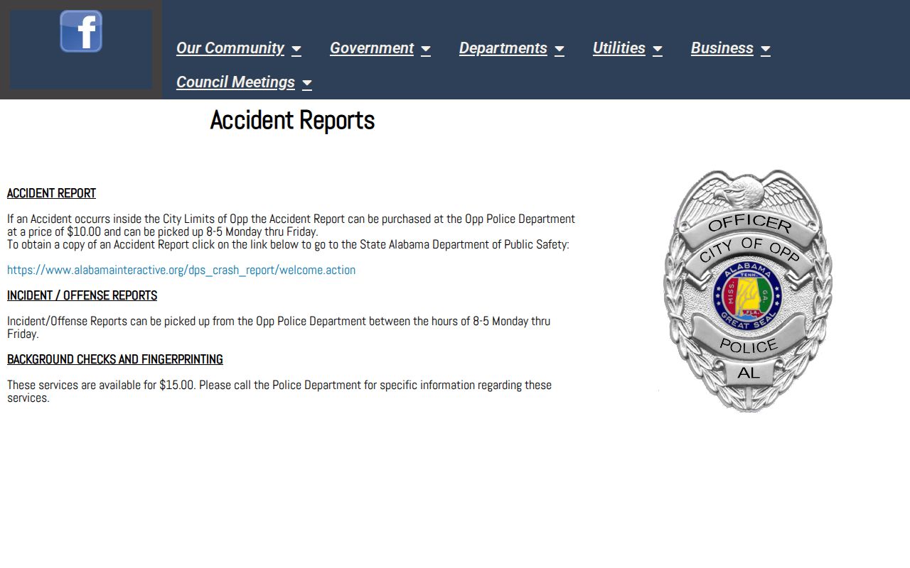 Opp Police official report request route for Covington County arrest records
